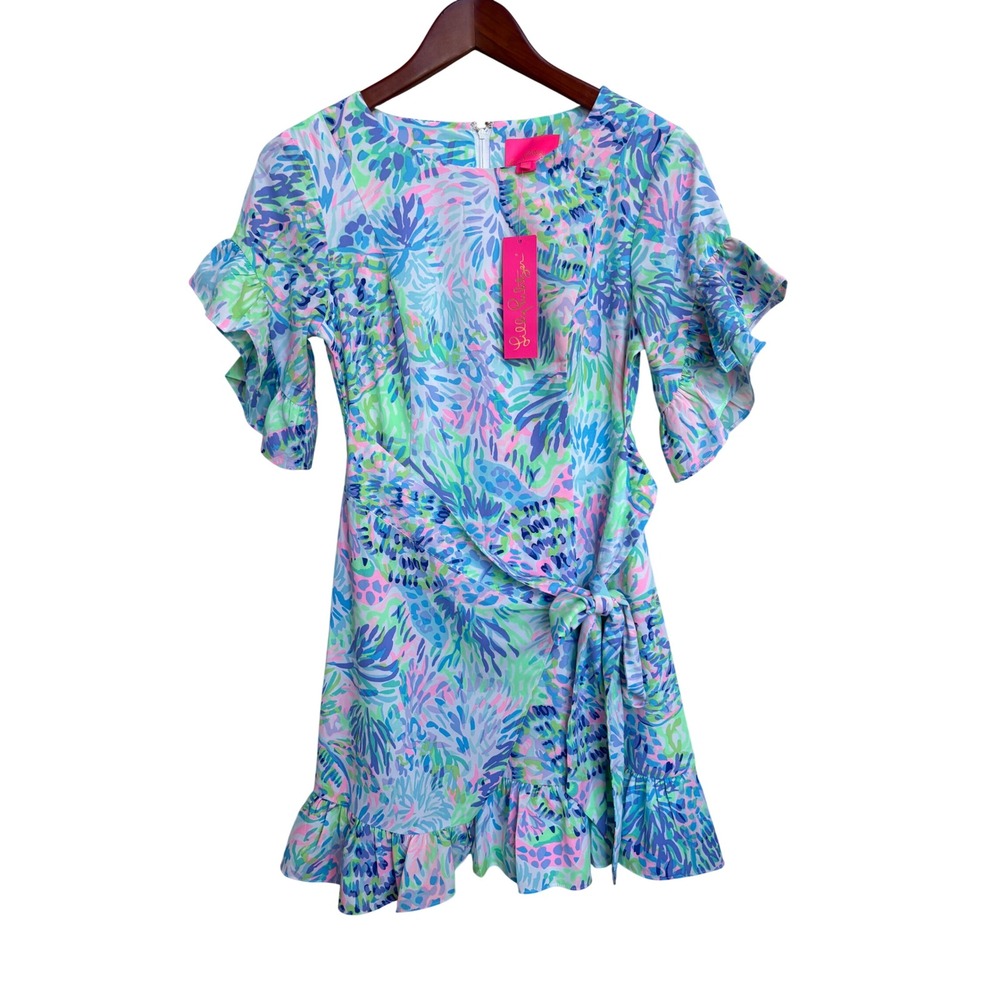 NWT Lilly Pulitzer Darlah Stretch Dress Shell of a Party Blue Pink Green 2
